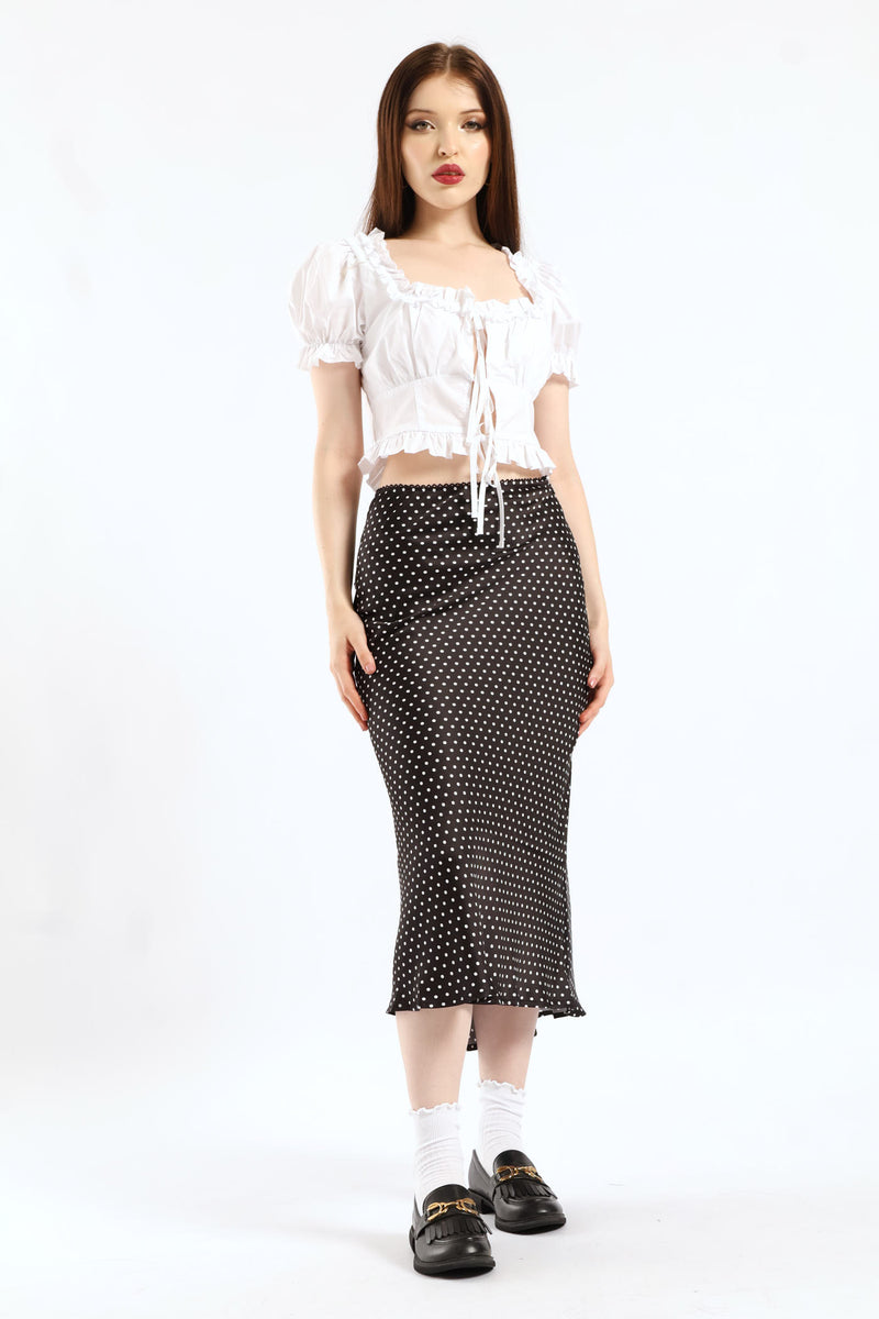 Flared Polka Dot Midi Skirt - Black