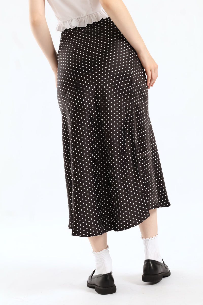 Flared Polka Dot Midi Skirt - Black