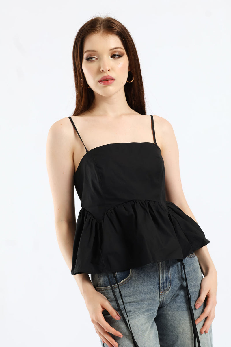 Cropped Peplum Top - Black