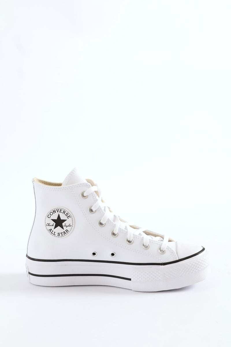 Chuck Taylor All Star Platform Leather Hitop Sneaker - White/Black