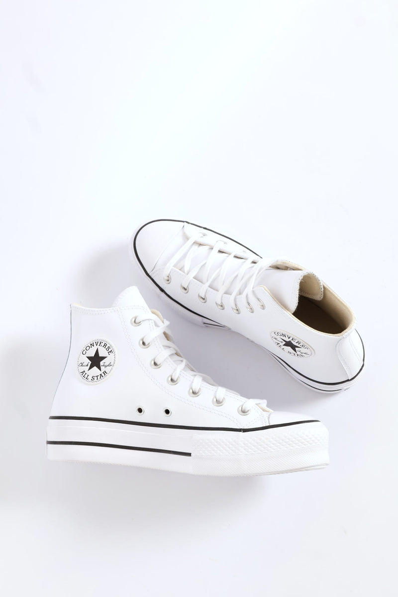 Chuck Taylor All Star Platform Leather Hitop Sneaker - White/Black