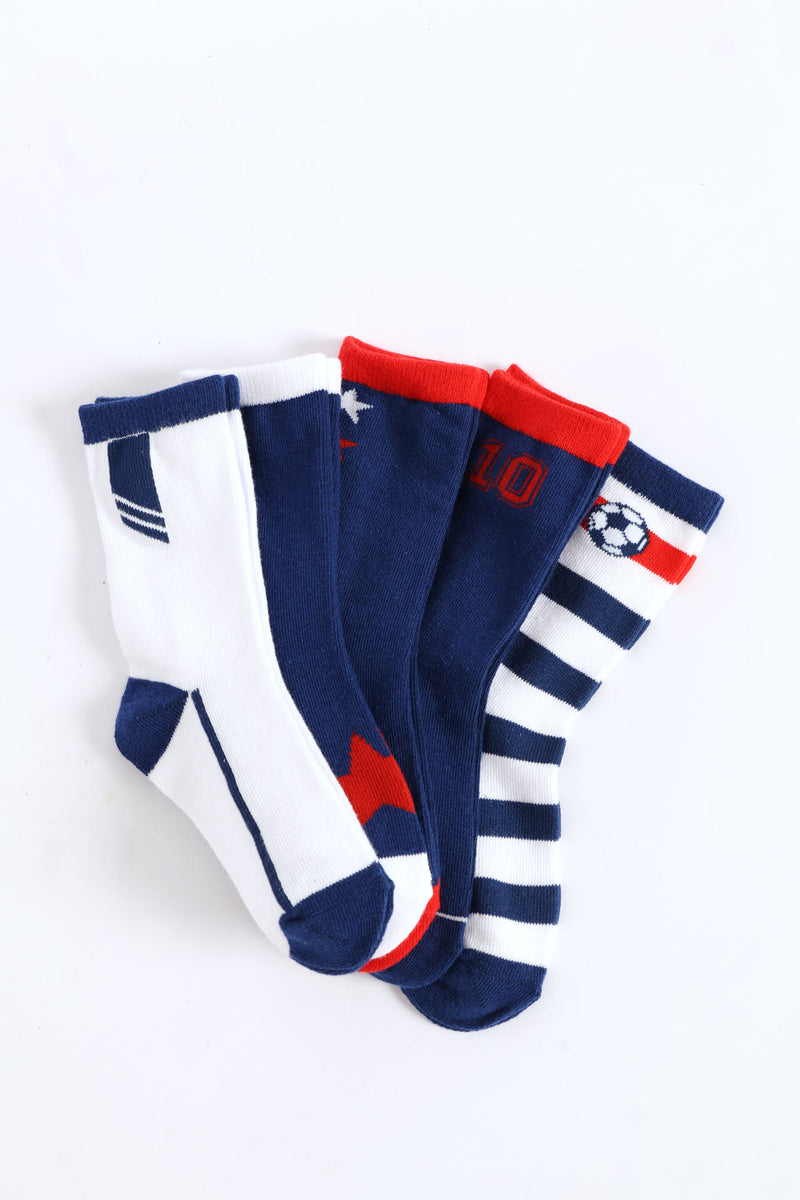 Pre-Boys 5 Pack Football Anklet Socks - Navy