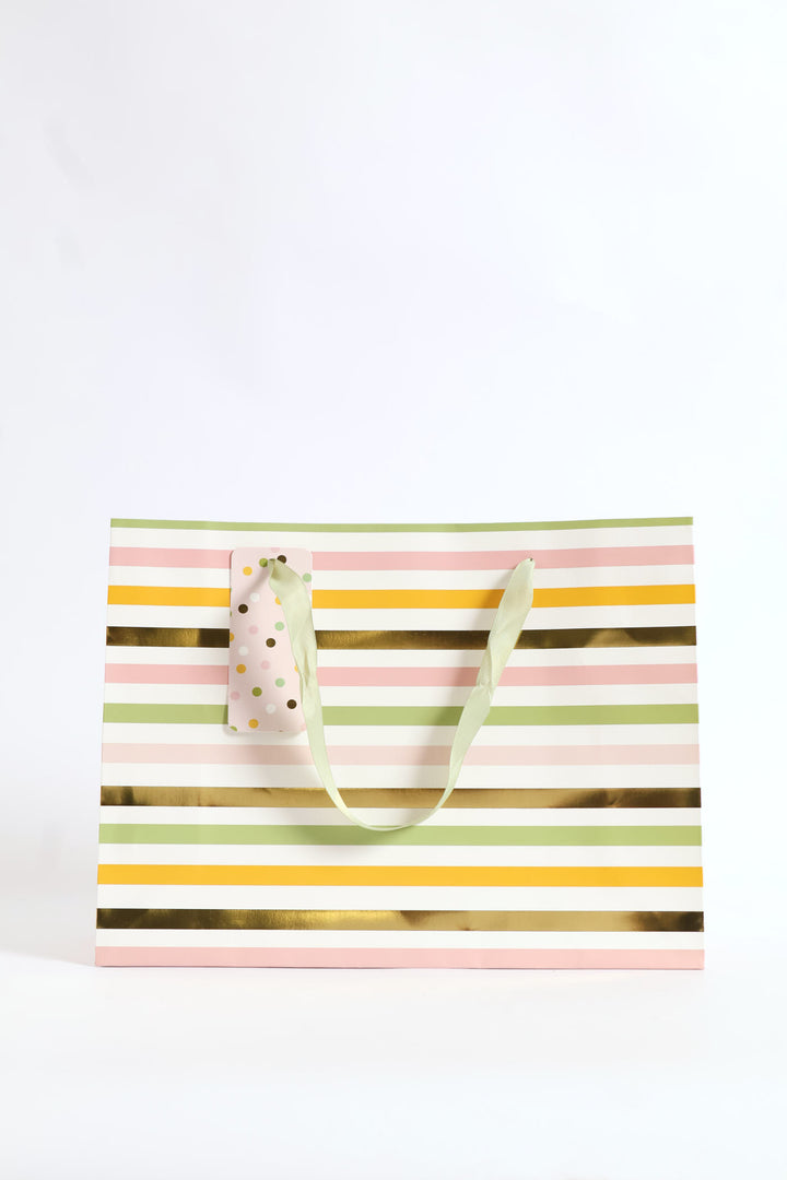 Stripe & Polka Dot Gold Foil Gift Bag Large - Multi