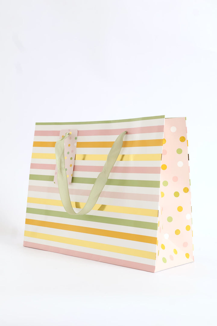 Stripe & Polka Dot Gold Foil Gift Bag Large - Multi