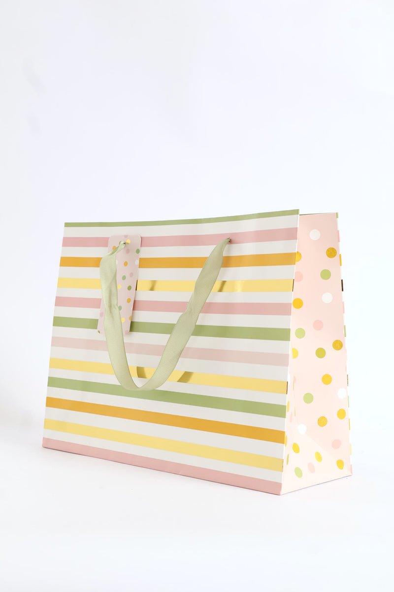 Stripe & Polka Dot Gold Foil Gift Bag Large - Multi