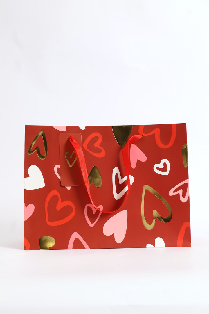 Heart Print Gift Bag Medium - Red