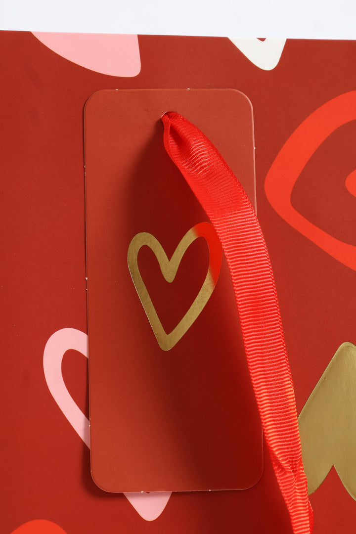 Heart Print Gift Bag Medium - Red