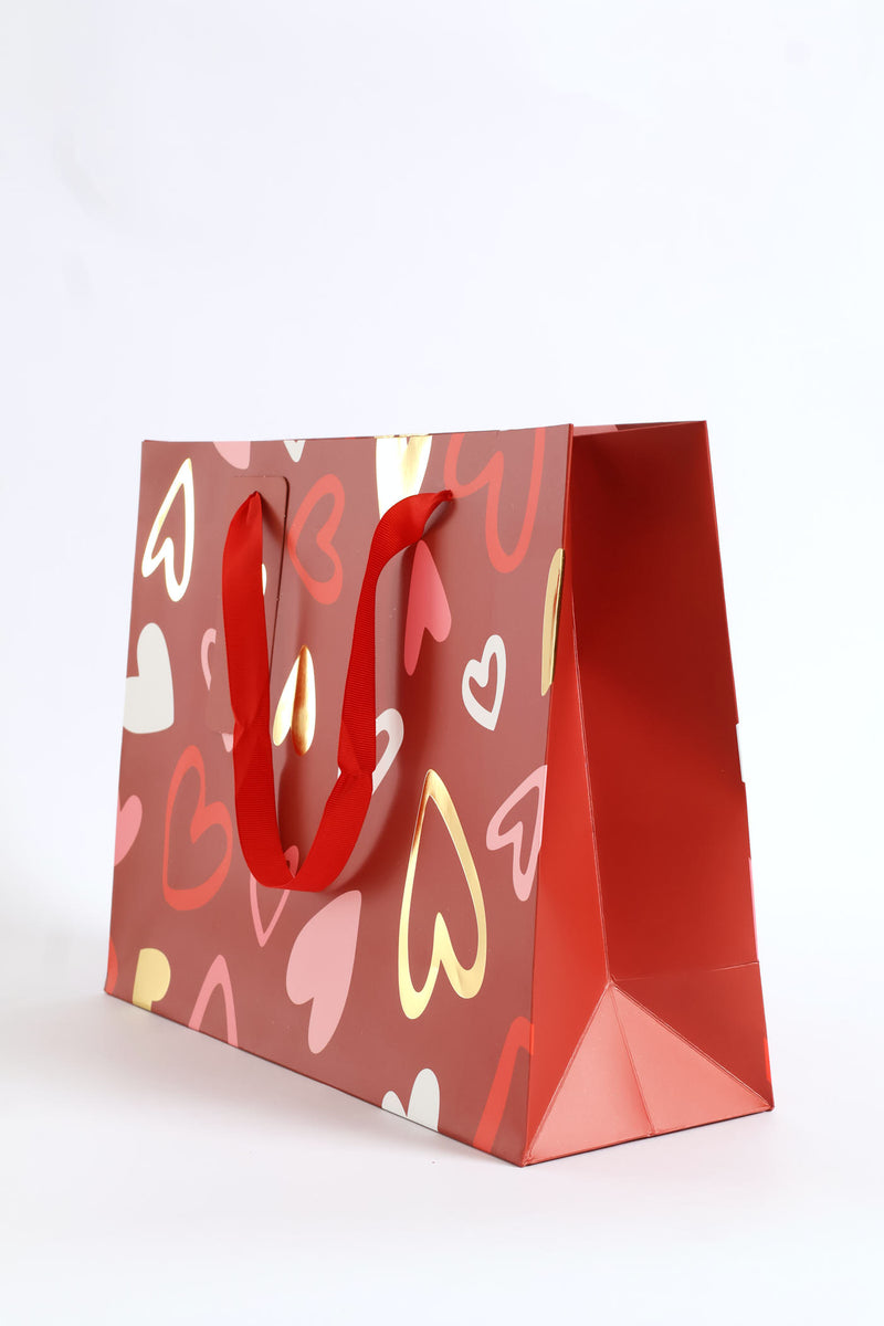 Heart Print Gift Bag Medium - Red