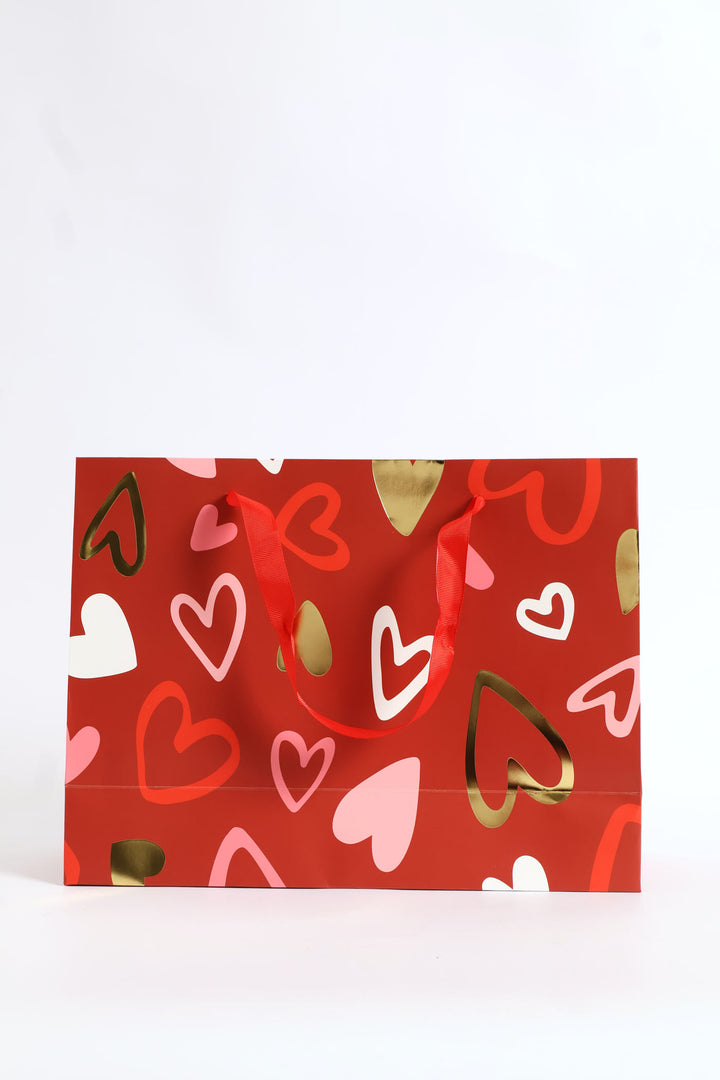 Heart Print Gift Bag Medium - Red