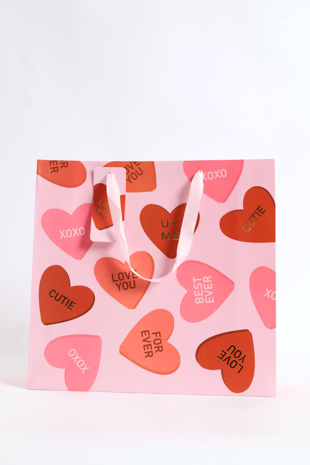 Love you Heart Print Gift Bag Large - Pink