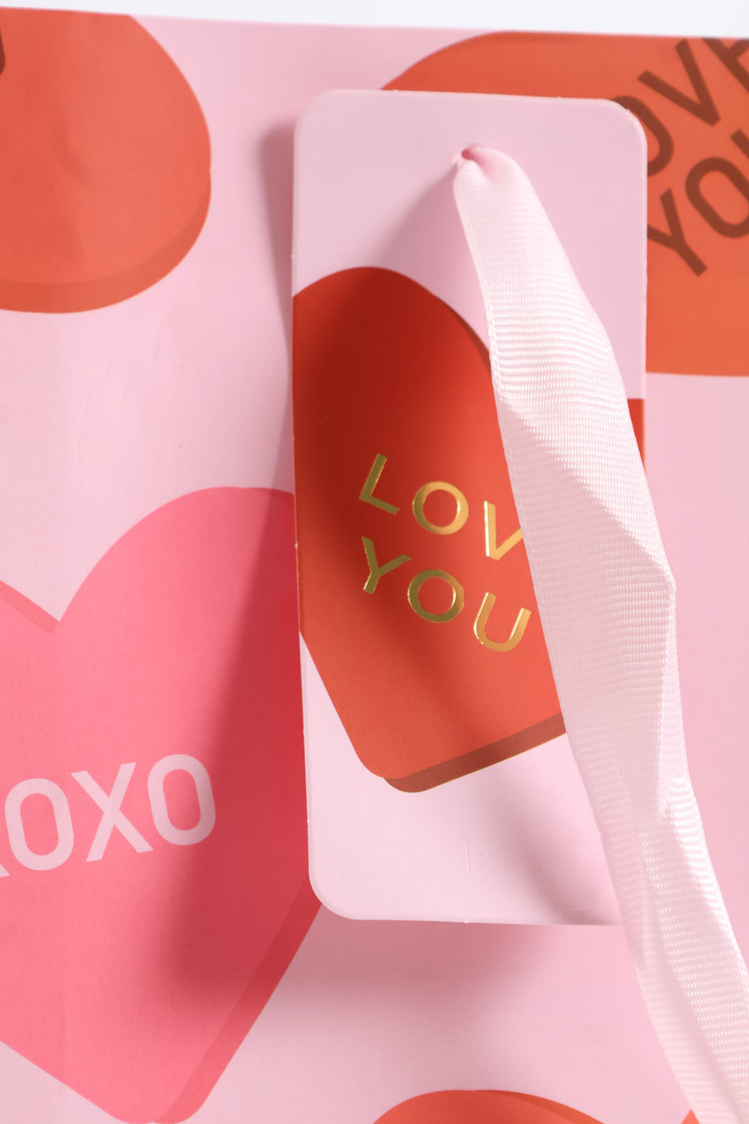 Love you Heart Print Gift Bag Large - Pink