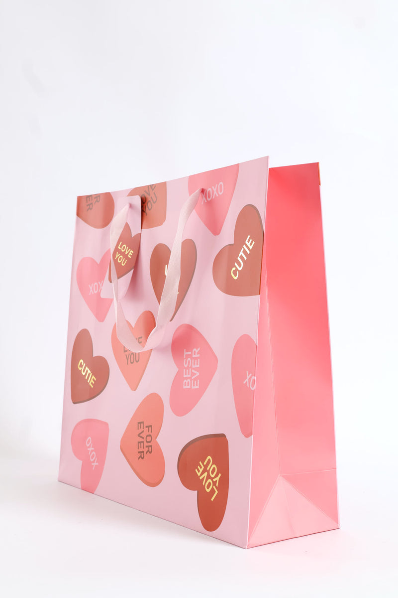 Love you Heart Print Gift Bag Large - Pink