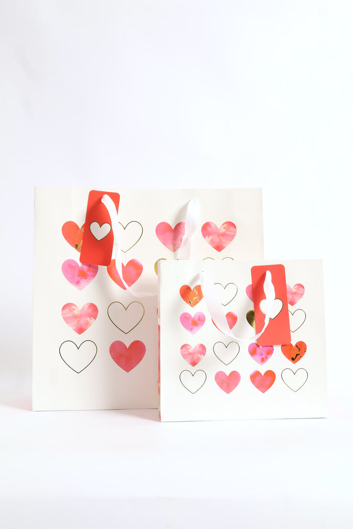 Water Colour Heart Gift Bag Large - White