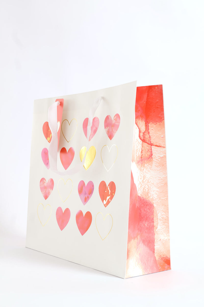 Water Colour Heart Gift Bag Large - White