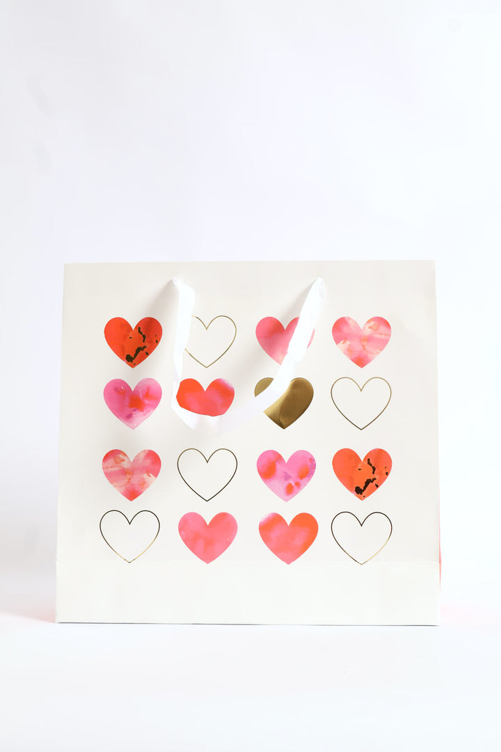 Water Colour Heart Gift Bag Large - White