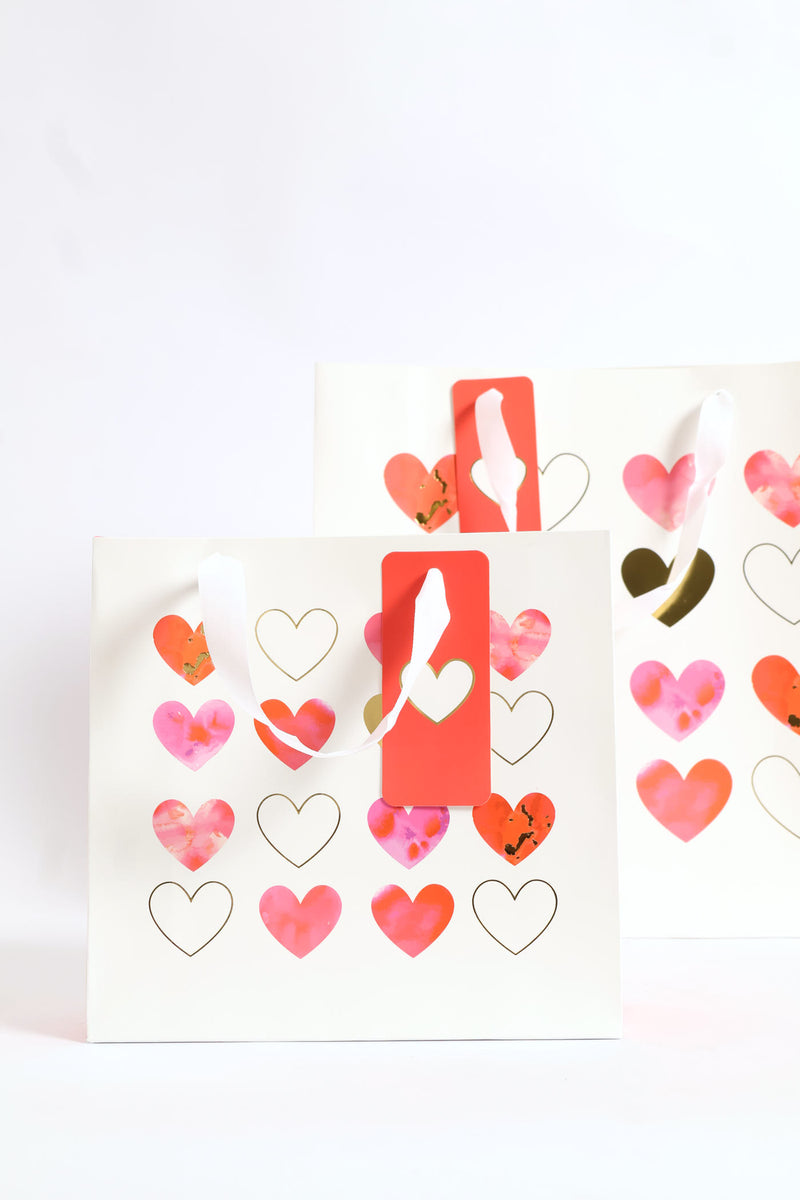 Water Colour Heart Gift Bag Medium - White