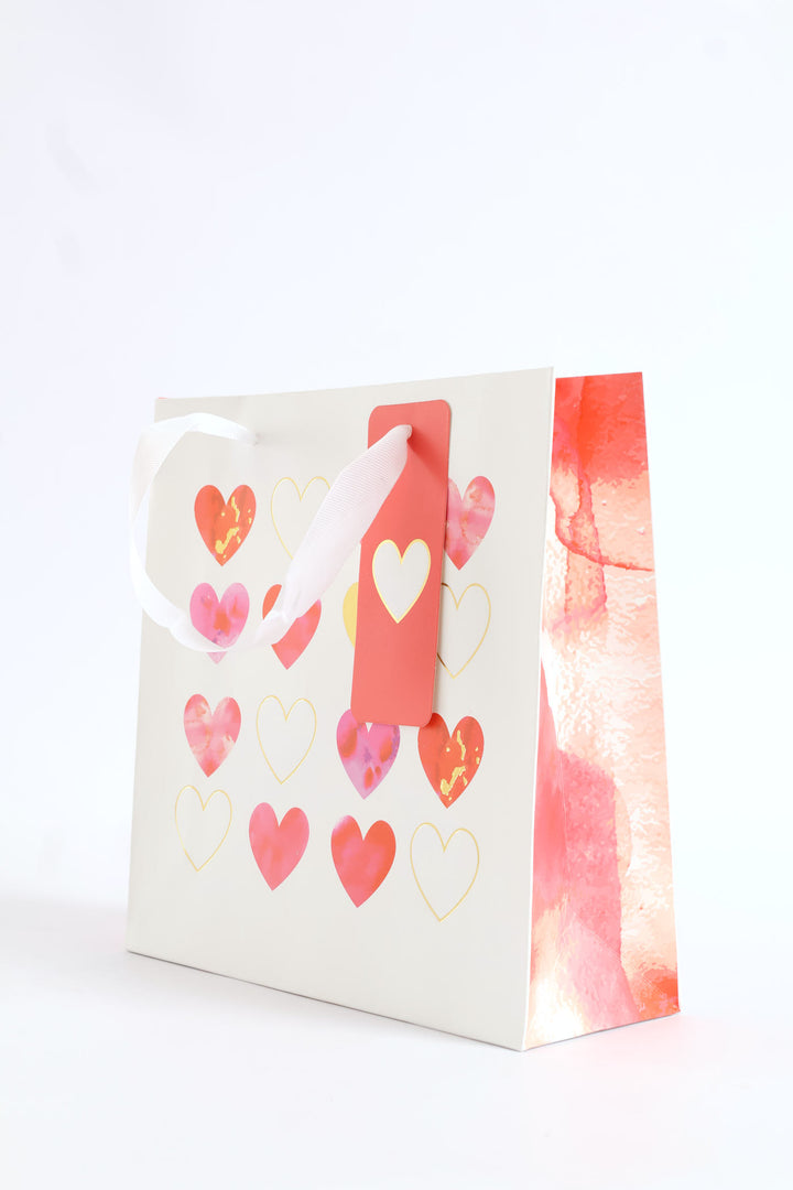 Water Colour Heart Gift Bag Medium - White