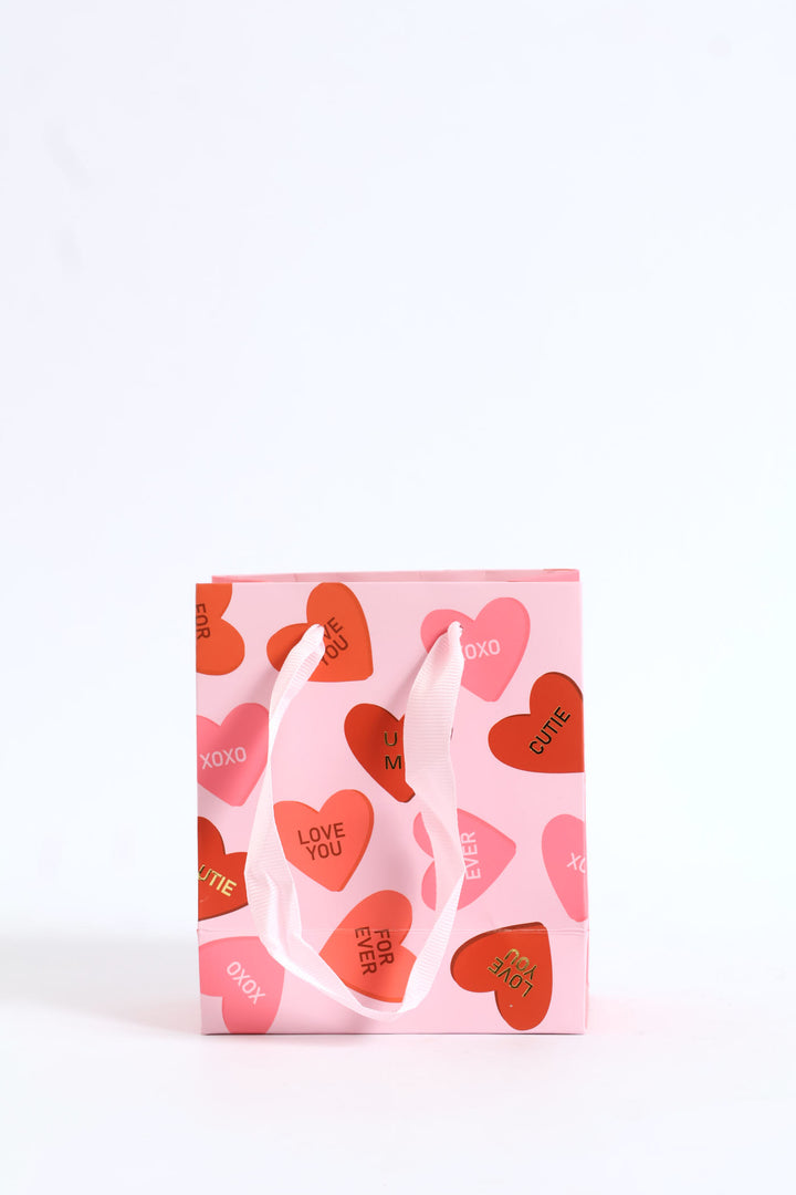 Love you Heart Print Gift Bag Small - Pink