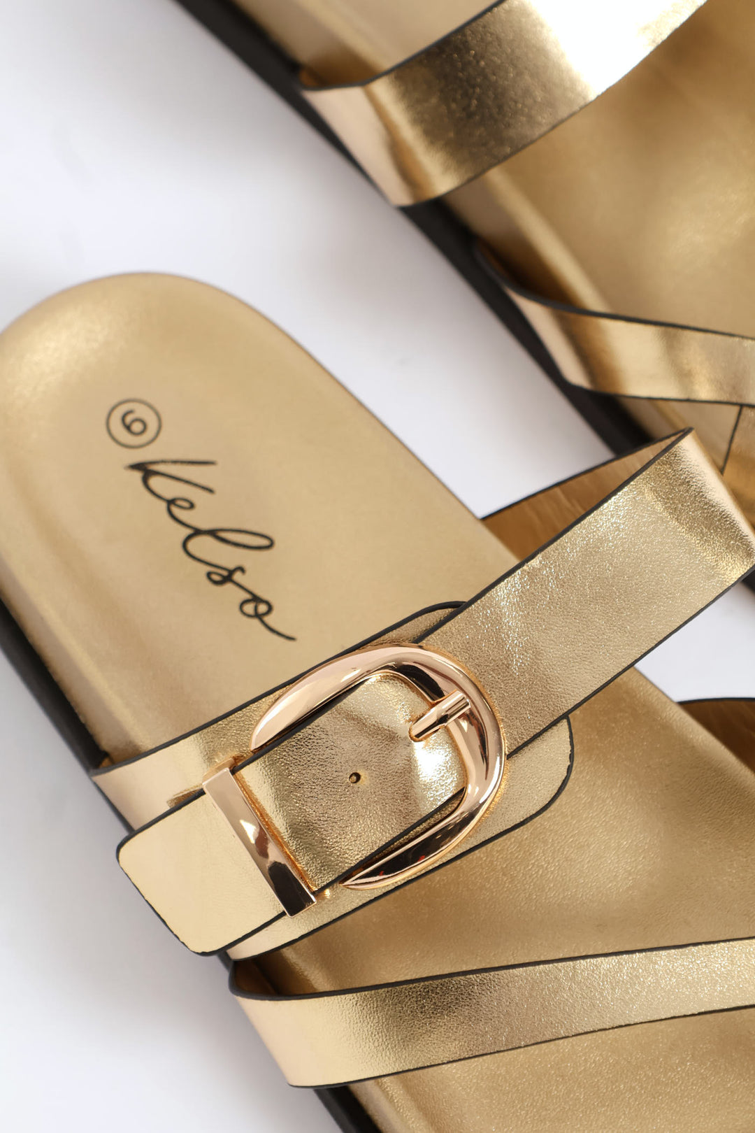 Buckle Detail Toe Post Comfort Sandal - Gold