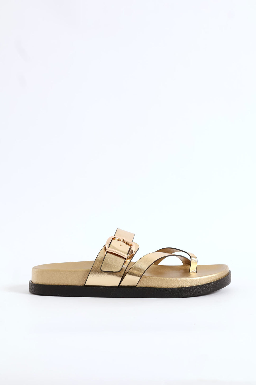 Buckle Detail Toe Post Comfort Sandal - Gold