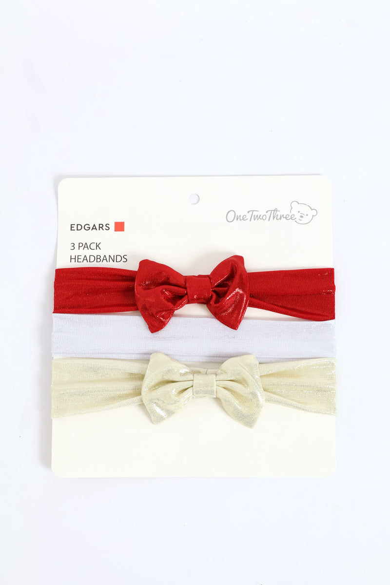 Baby Girls 3 Pack Bows Headband - Cream/White/Red