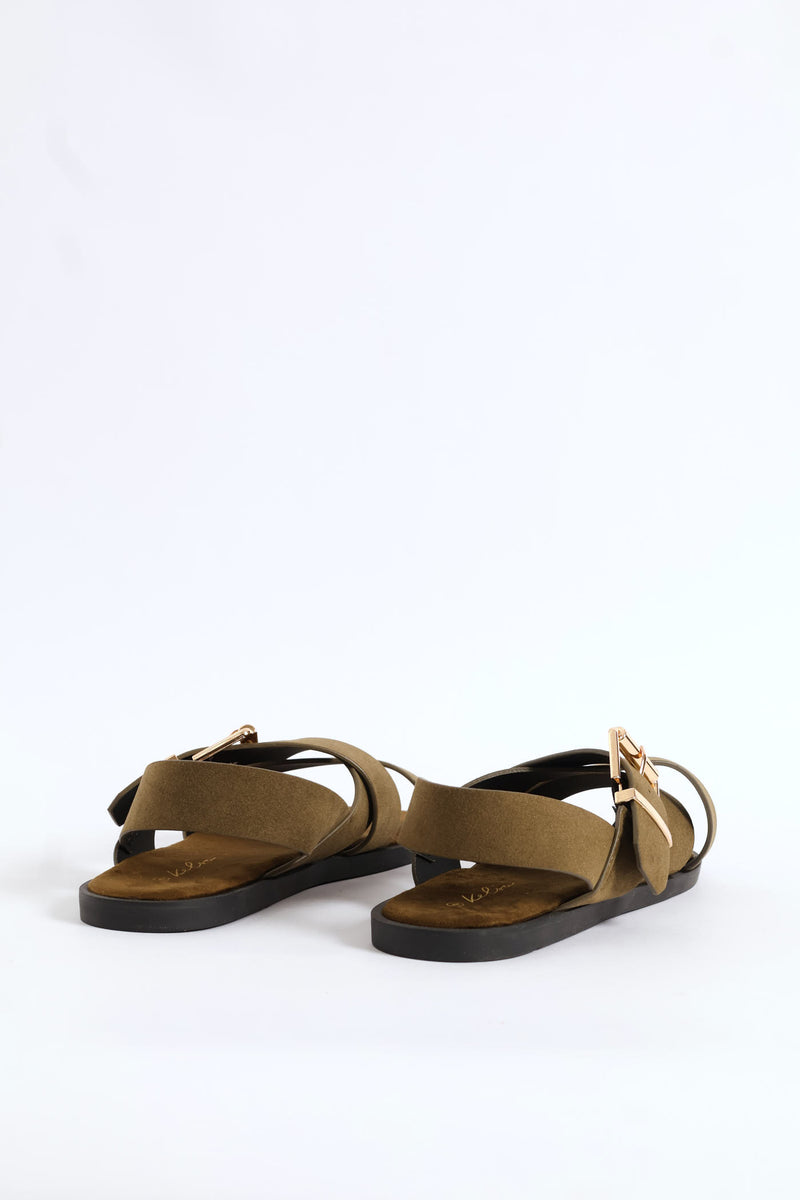 Buckle Detail Slingback Sandal - Olive