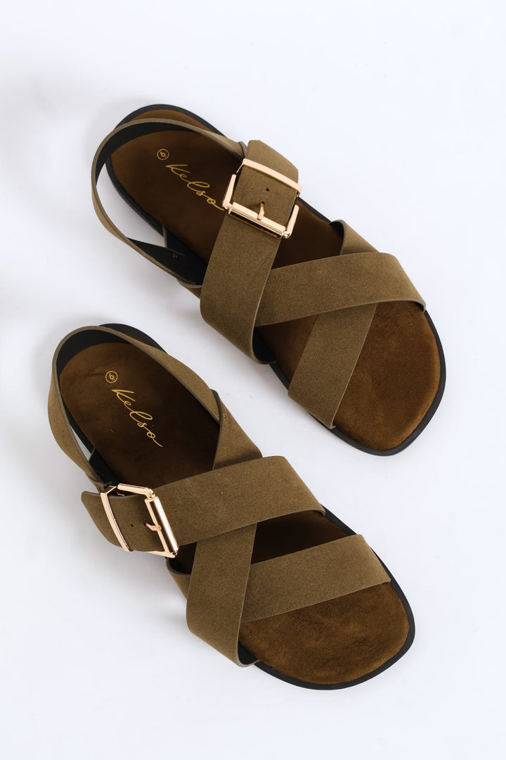 Buckle Detail Slingback Sandal - Olive