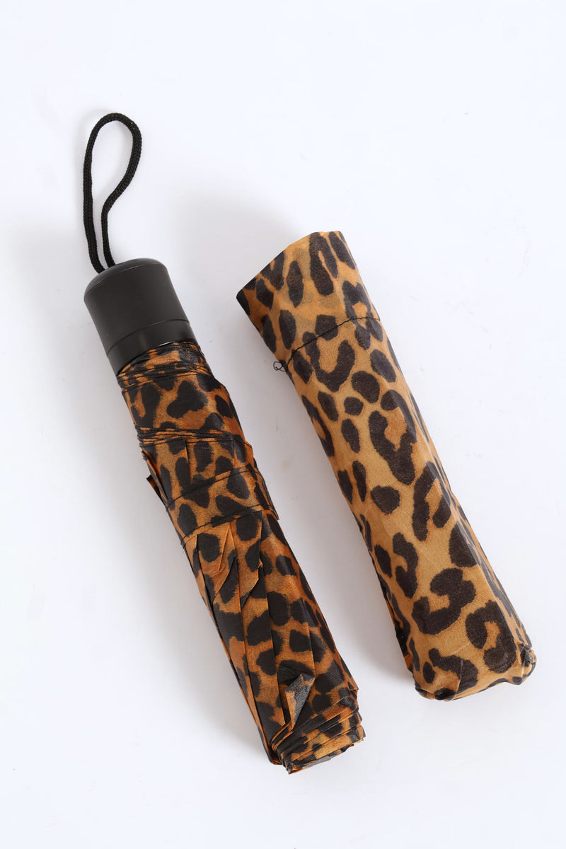 Mini 3 Fold Leopard Print Umbrella - Animal