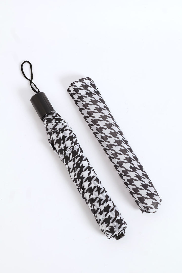 Mini 2 Fold Petal Print Umbrella - Black/White