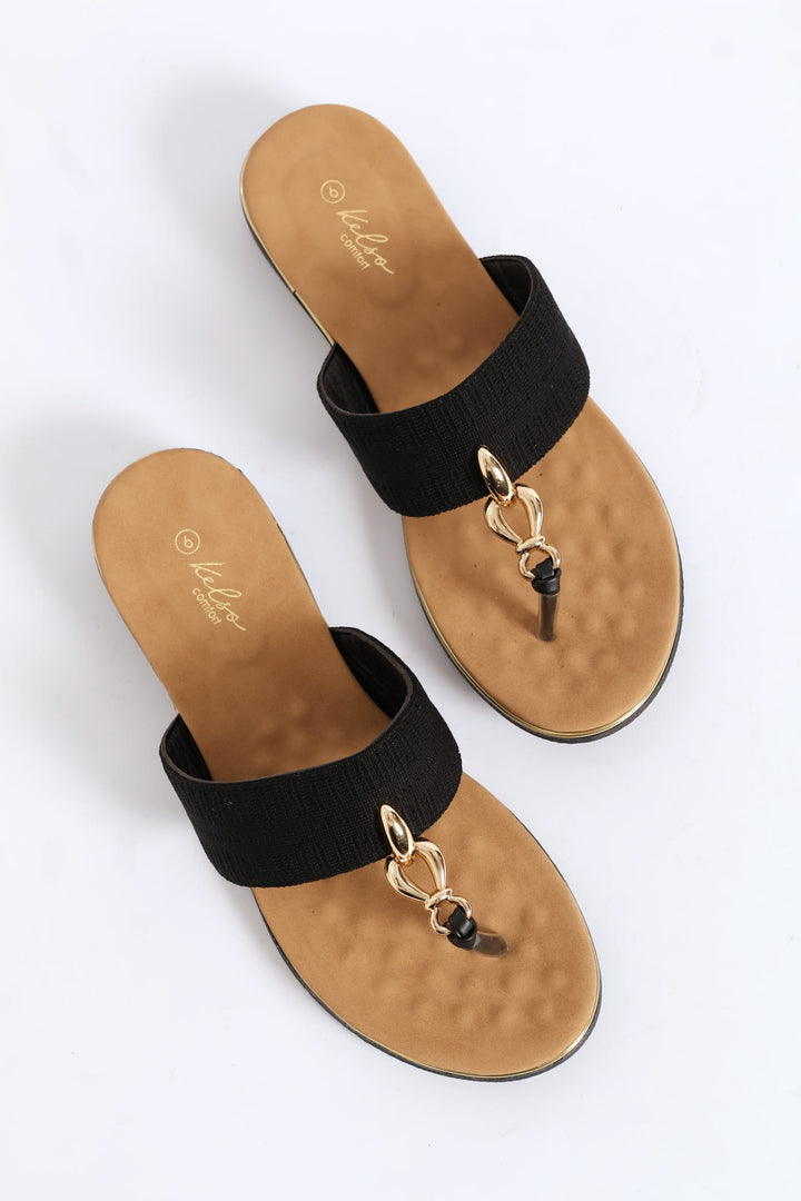 Thong Sandal On Comfort Outsole - Black