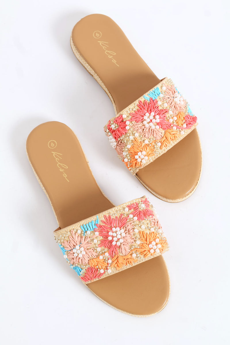 Floral Embroidered Single Band Mule Sandal - Multi