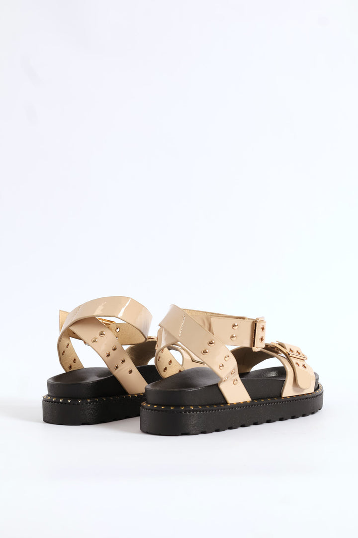 Girls Chunky Stud Sandal - Beige