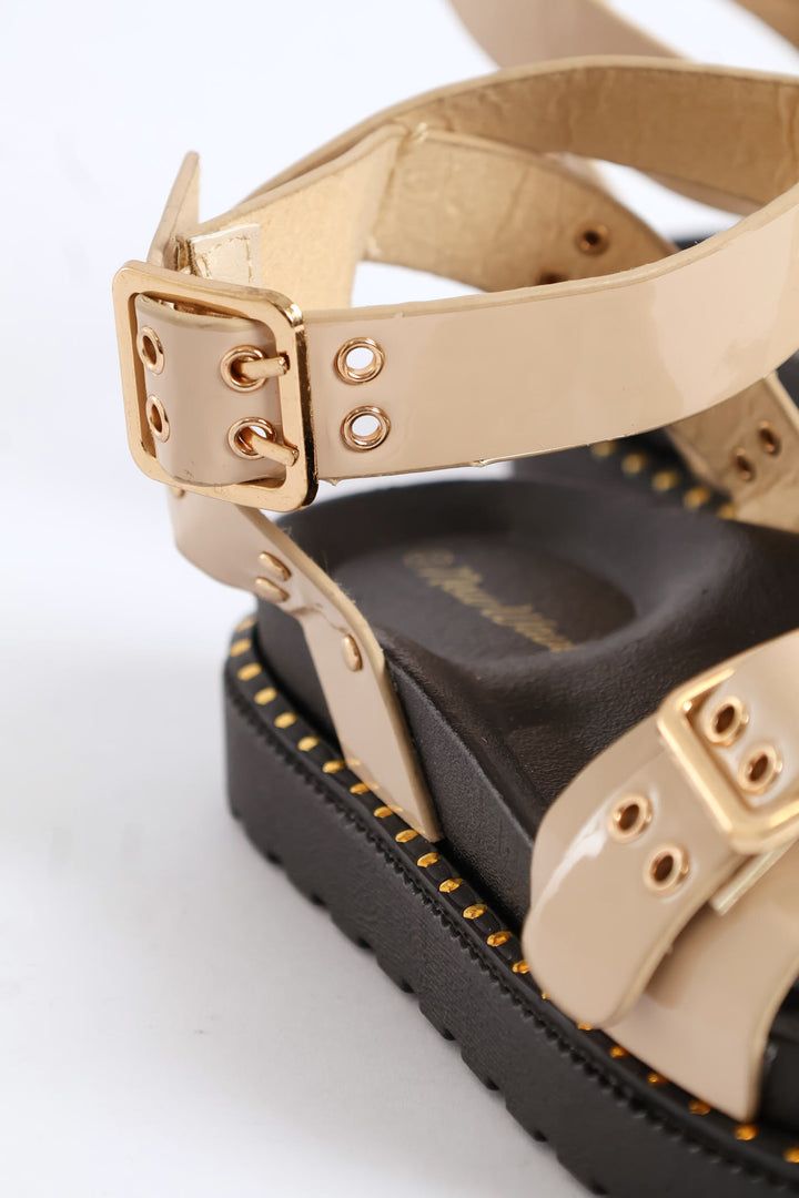 Girls Chunky Stud Sandal - Beige