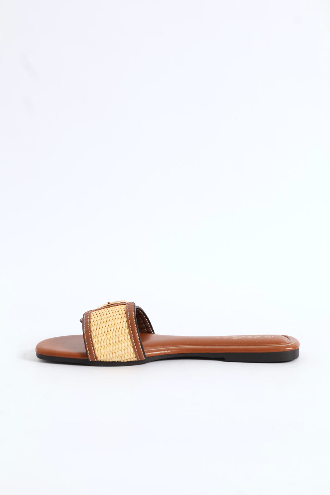 Buckle Detail Single Band Raffia Upper Sandal - Tan