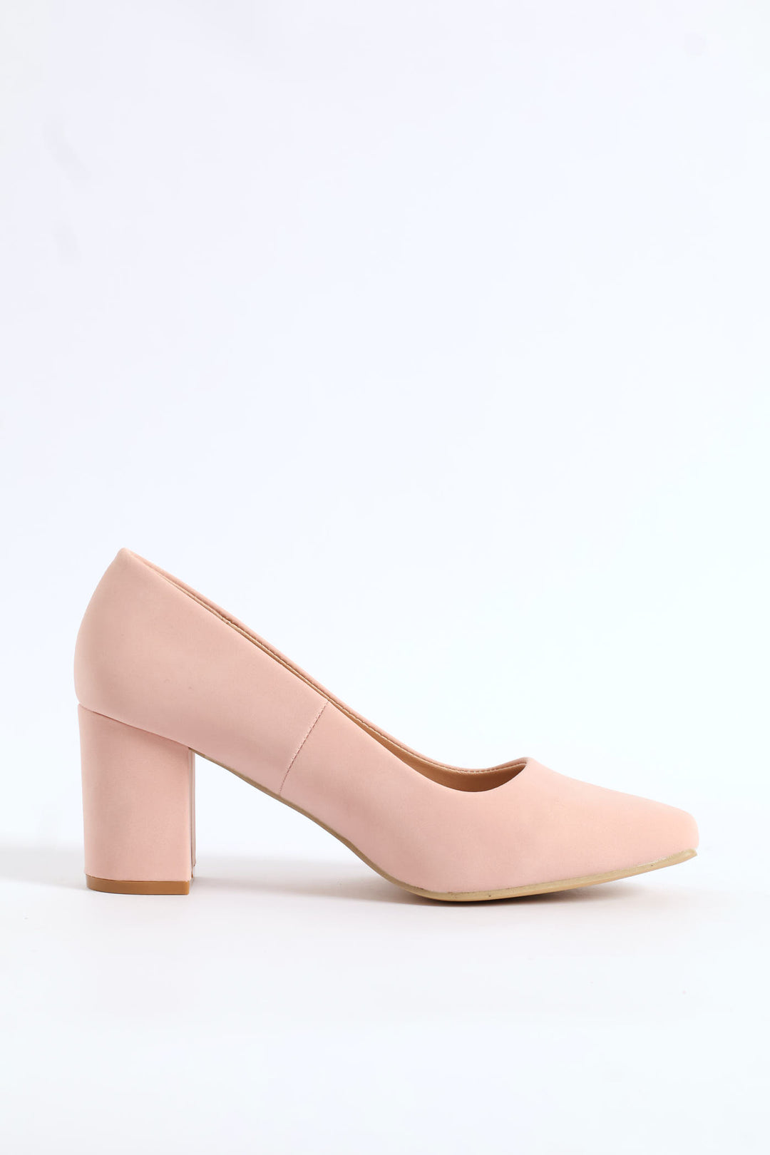 Plain Nubuck Square Toe Block Court Heel - Blush