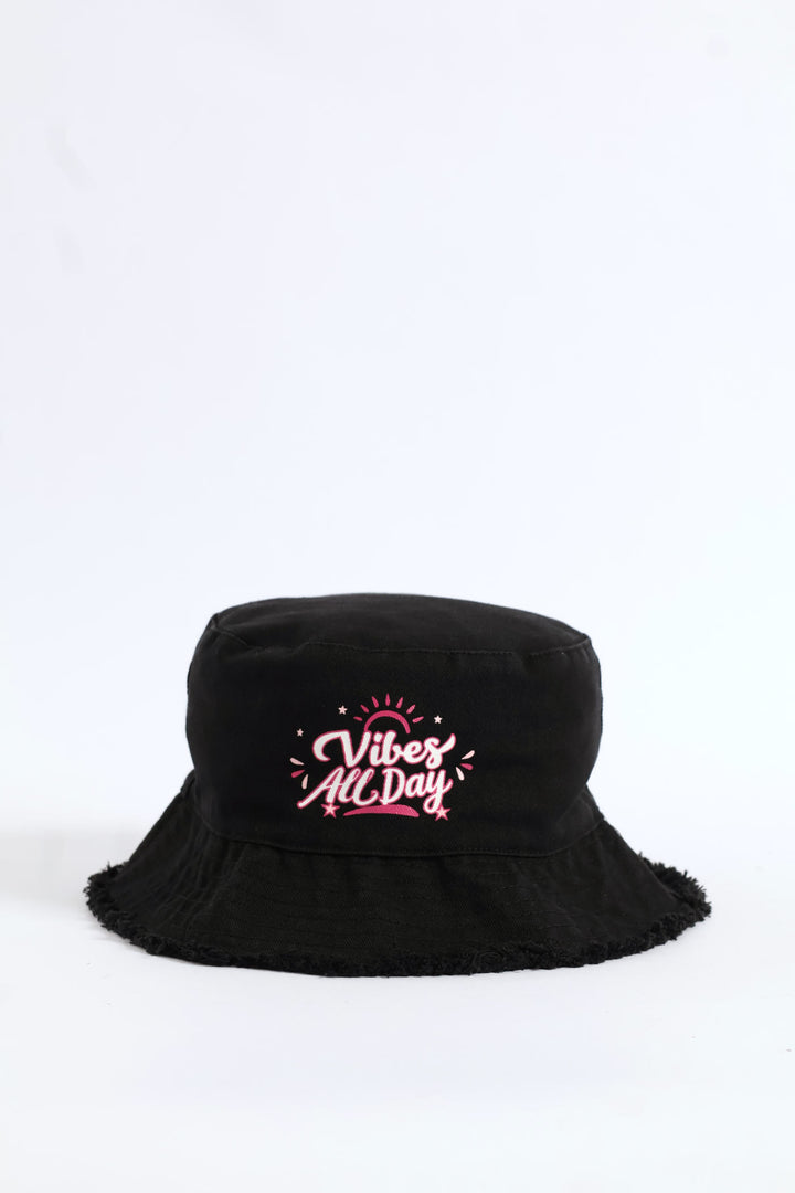 Pre-Girls Raw Trim Denim Hat - Black