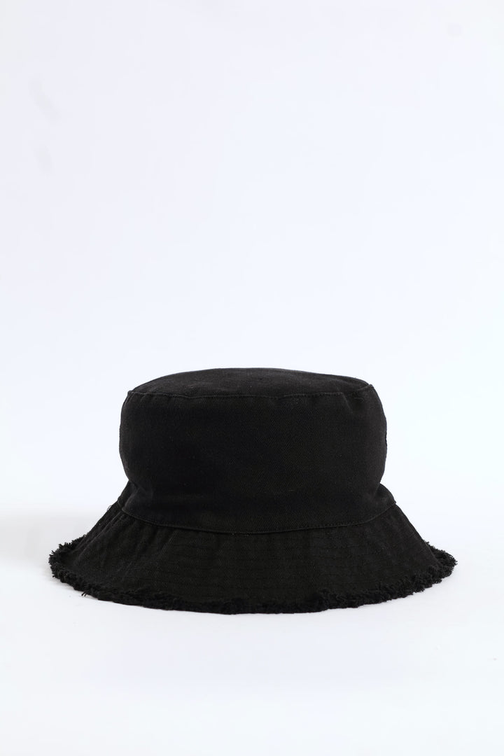 Pre-Girls Raw Trim Denim Hat - Black