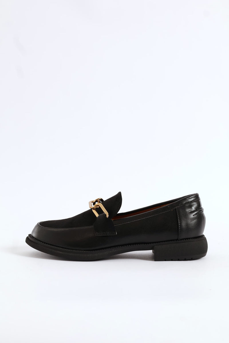 Multi Fabric Chain Detail Loafer - Black