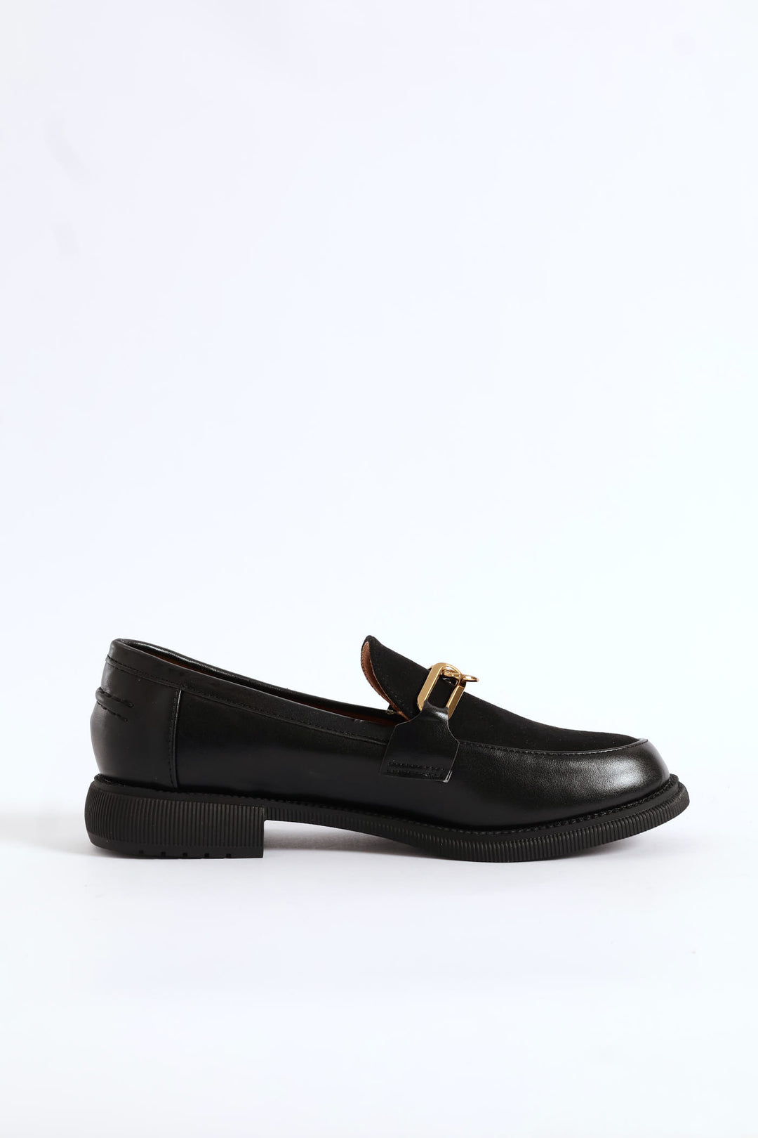 Multi Fabric Chain Detail Loafer - Black