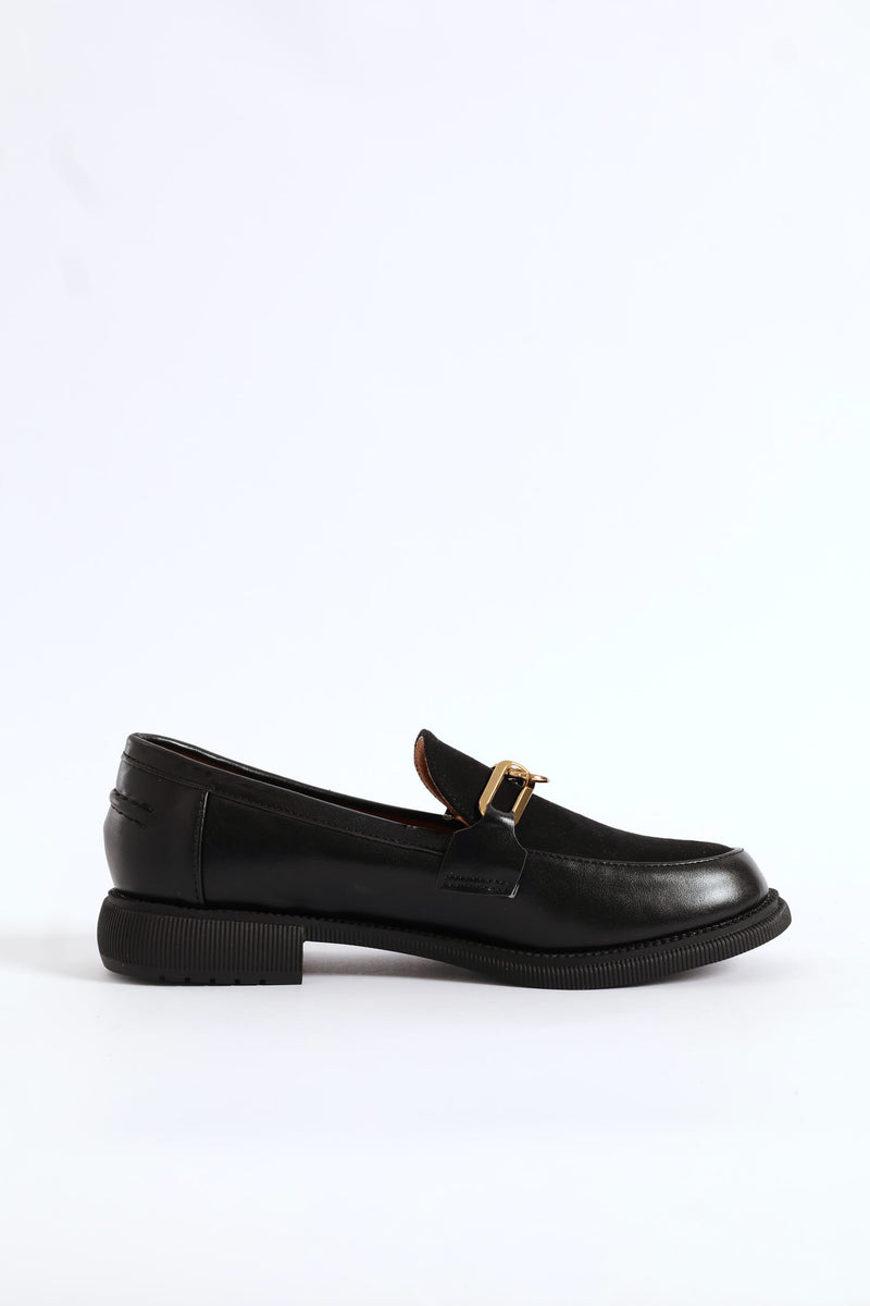 Multi Fabric Chain Detail Loafer - Black