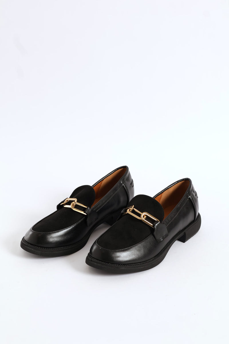 Multi Fabric Chain Detail Loafer - Black