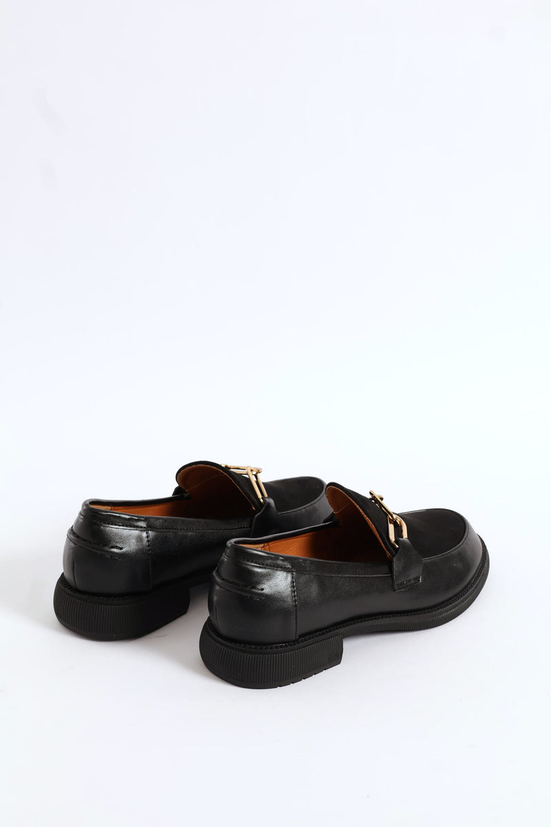Multi Fabric Chain Detail Loafer - Black