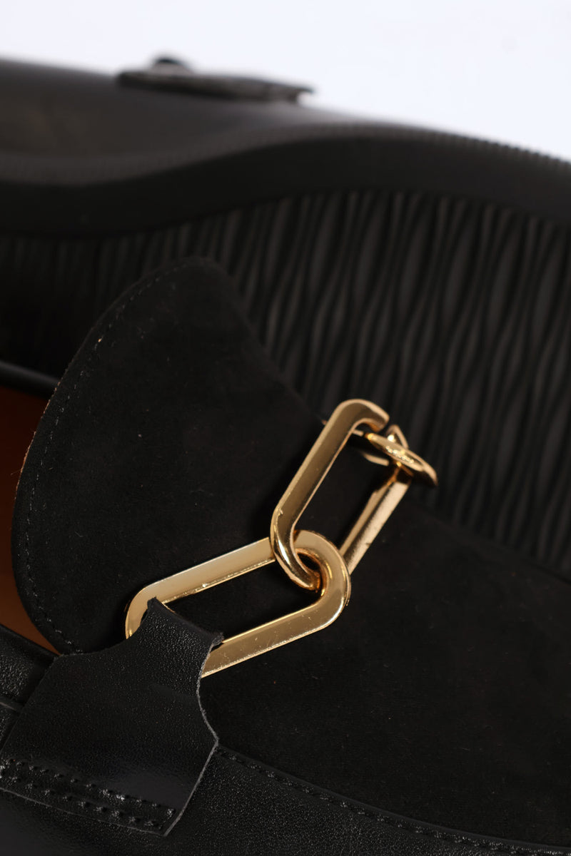 Multi Fabric Chain Detail Loafer - Black