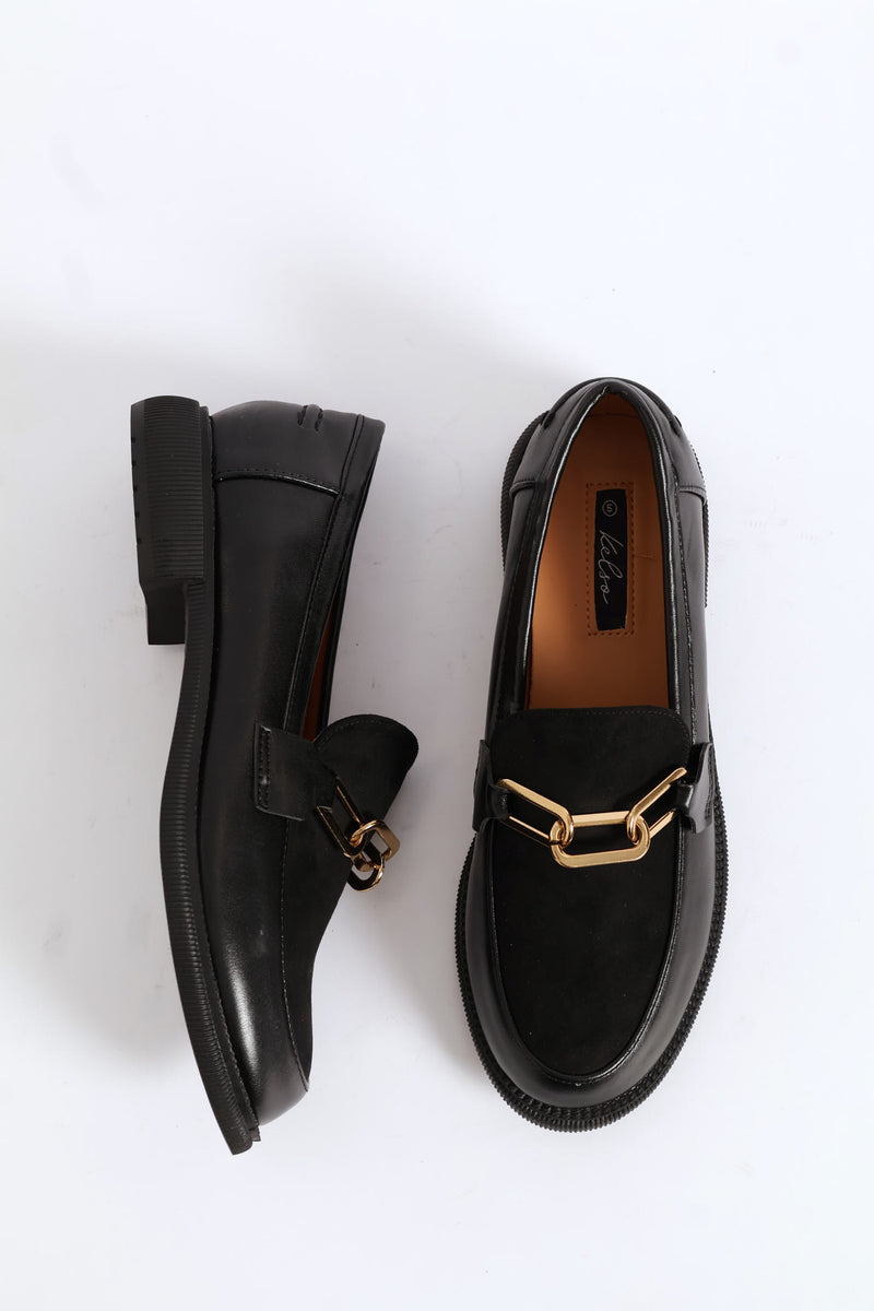 Multi Fabric Chain Detail Loafer - Black