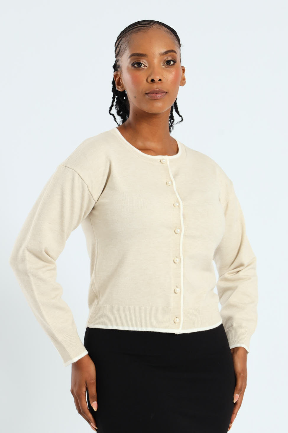 Pearl Detail Cardigan - Oatmeal