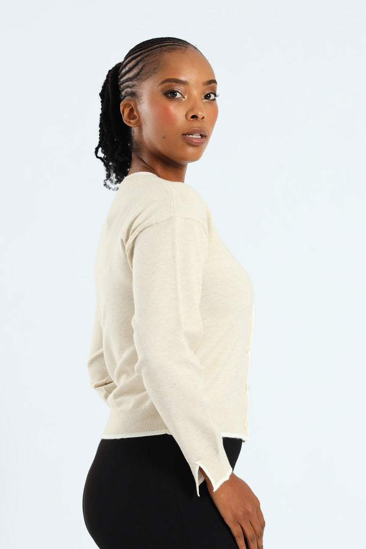 Pearl Detail Cardigan - Oatmeal