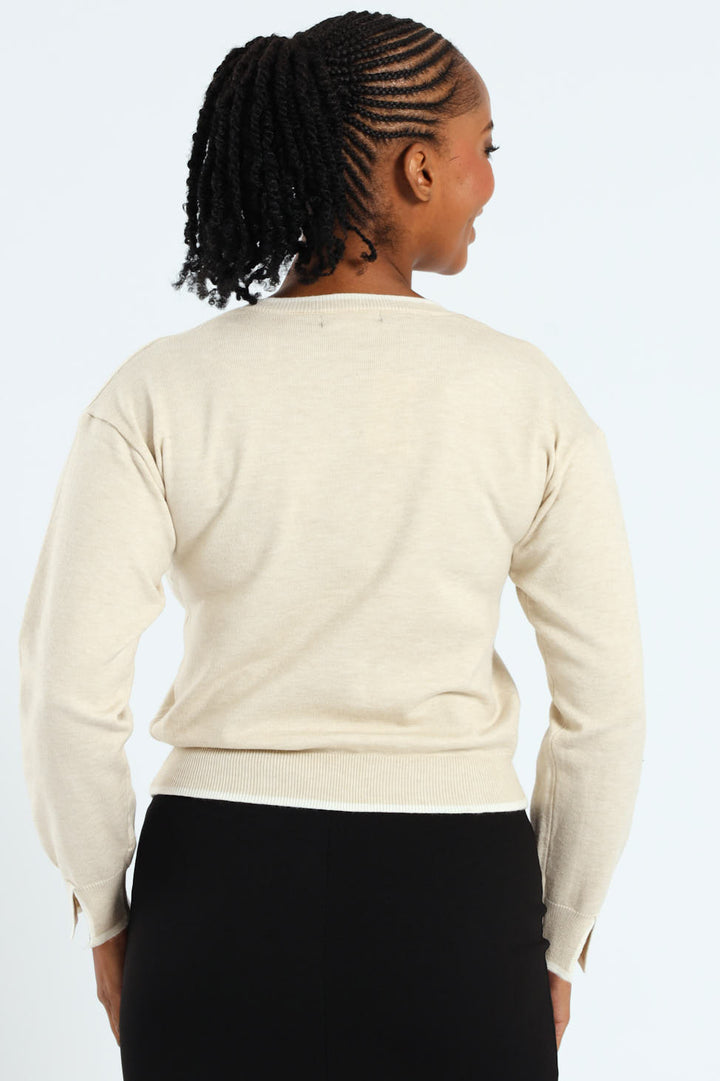 Pearl Detail Cardigan - Oatmeal