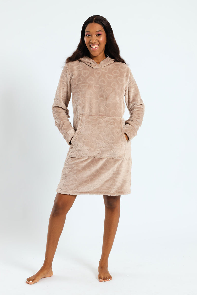 Slim Fit Embossed Hearts Snuggie - Light Brown