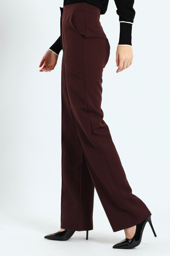 Extended Tab Pin Tuck Straight Leg Pants - Plum