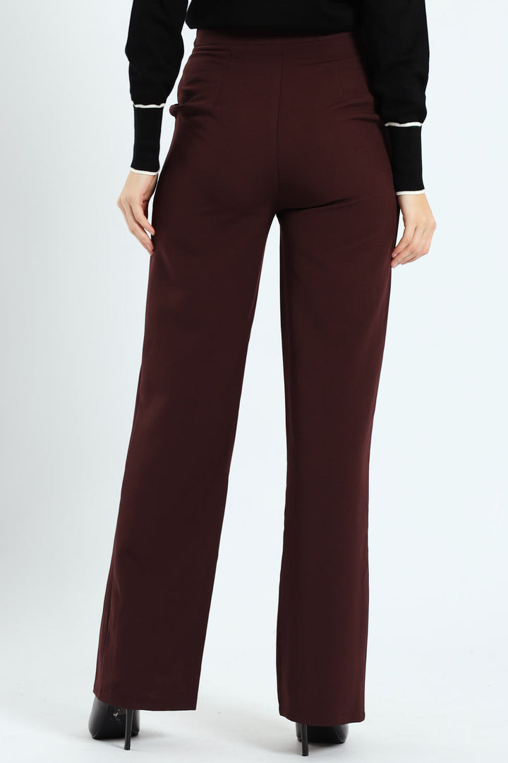 Extended Tab Pin Tuck Straight Leg Pants - Plum
